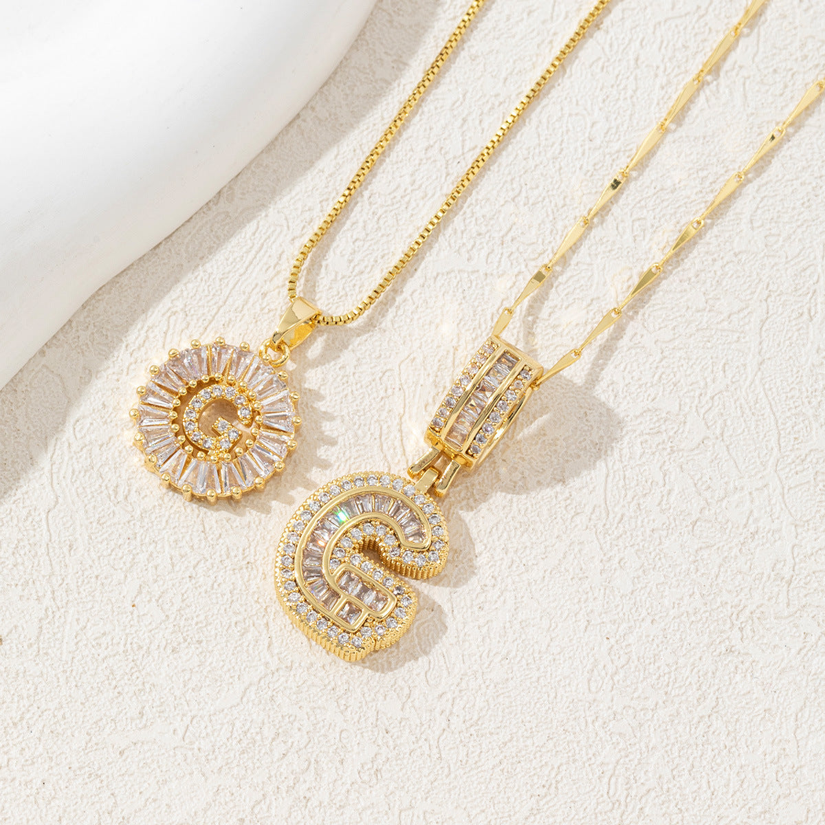 14K Two Piece Diamond Letter Inicials Necklace