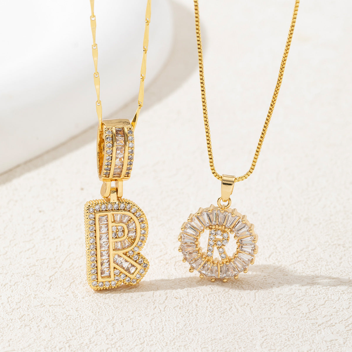 14K Two Piece Diamond Letter Inicials Necklace