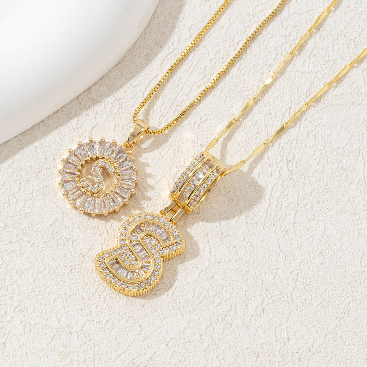 14K Two Piece Diamond Letter Inicials Necklace