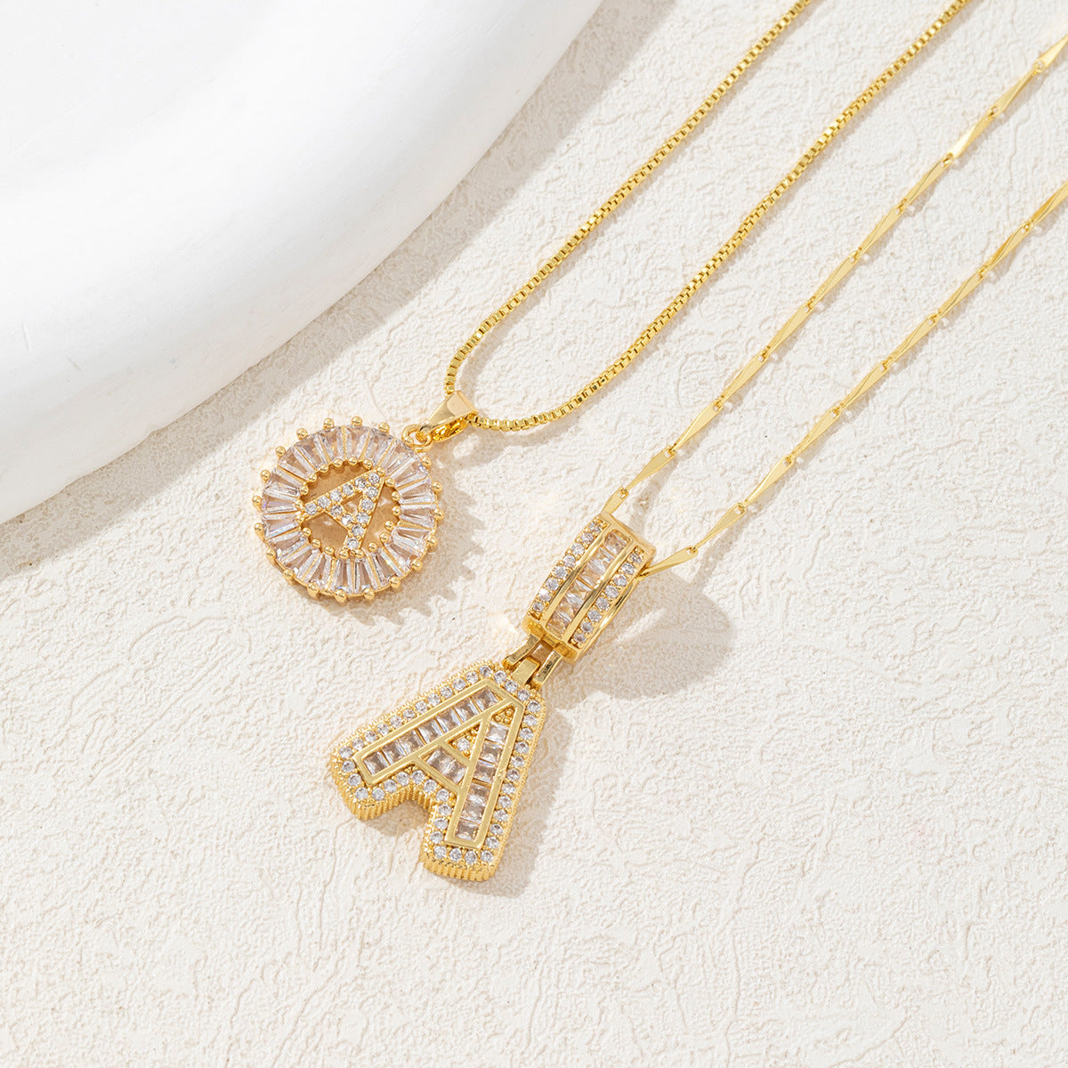 14K Two Piece Diamond Letter Inicials Necklace